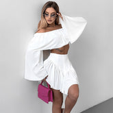 Loose Short Solid Color Top Pleated Skirt Set